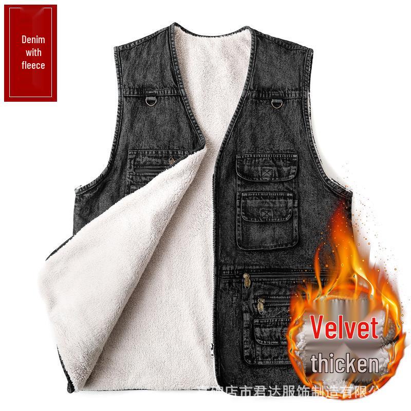 Men's Multi-Pocket Denim Vest for Photography and Fishing
