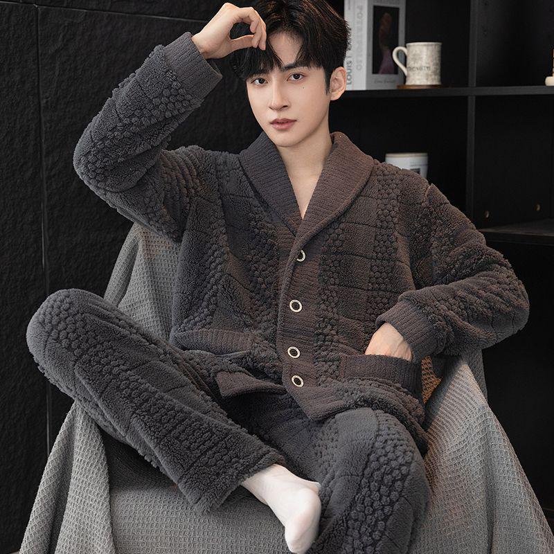 Men's Plus Size Flannel Fleece Home Wear Set - Thickened for Autumn and Winter