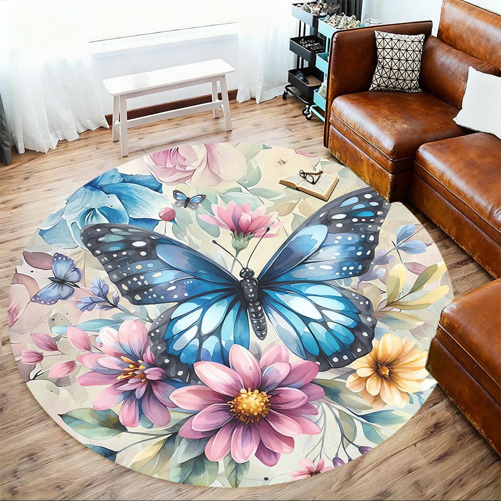 1pc Butterfly Flowers Round Chair mat Area Rug - Non-Slip, Floor Mat for Office, Bedroom, and Indoor Decor c1125464