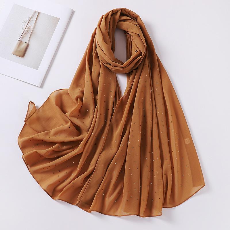 Imitation Pearls Rhinestones Scarves Shawls Women Long Scarf Neckerchief Tudung Bawal Veil Turban Bandana Muslim Hijab Headscarf