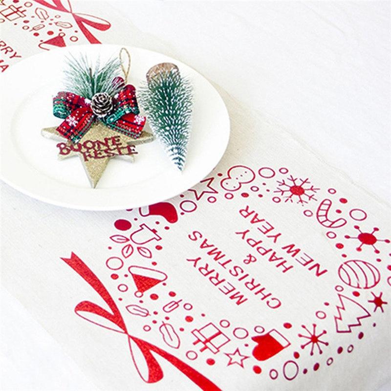 Christmas Linen Tablecloth Christmas Flag Home Party Decorative Elk Tapestry Red Table Runners Cover