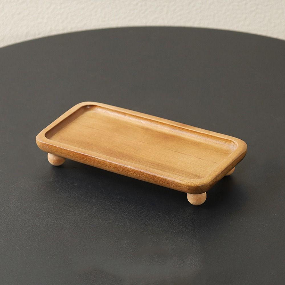Portable Kitchen Serving Tray Solid Wood Tea Coffee Plate Wood Pedestal Stand Home Decor