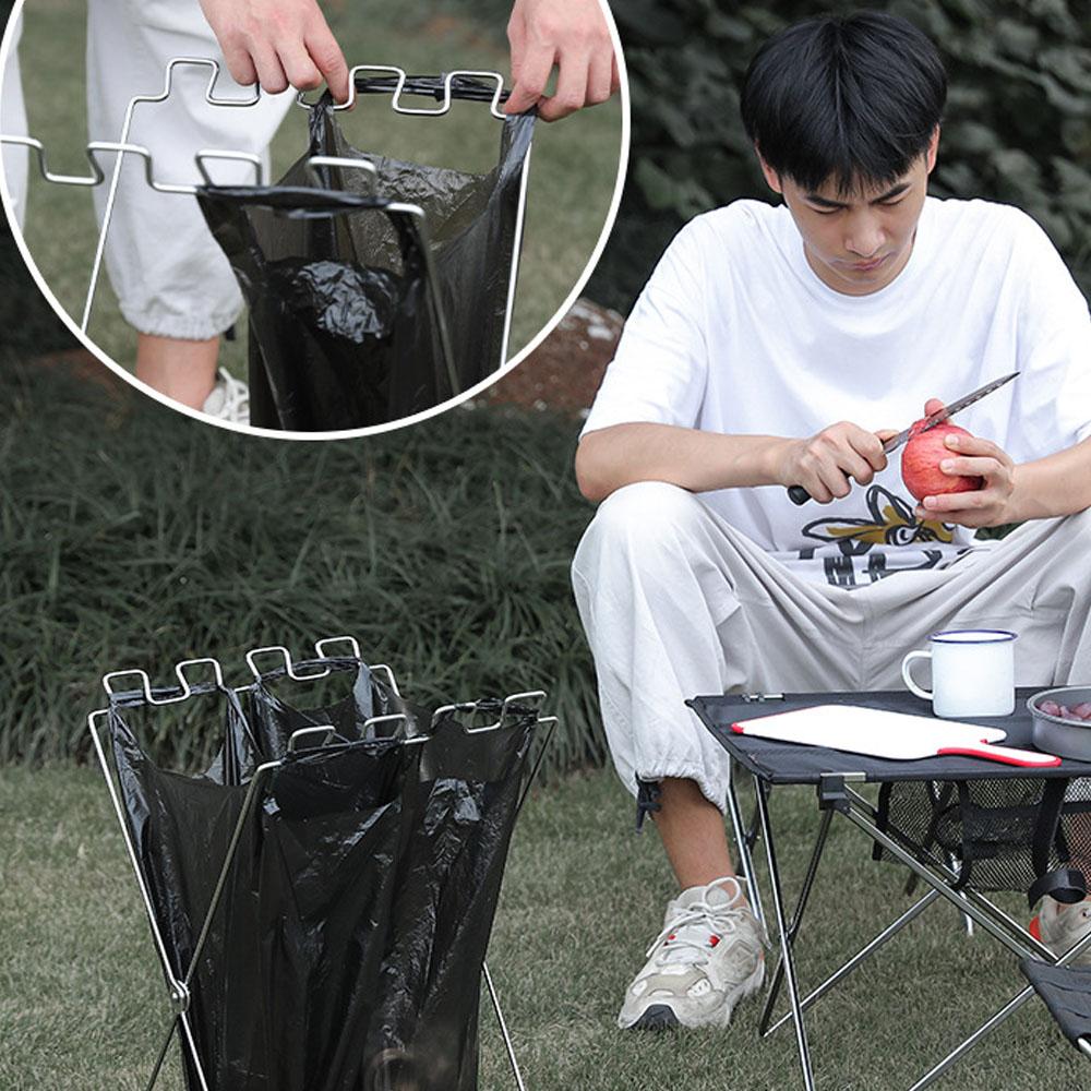 Trash Rack Outdoor Folding Garbage Bag Holder Trash Bag Frame for Kitchen Camping Picnic Barbecue
