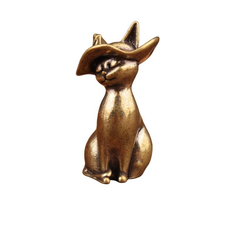 Ottone Gatto Carino Portapocket Vintage Piccolo Animale da Tè Ornamento Animaletto Figurina Gatto Miniatura Decorazioni da Scrivania