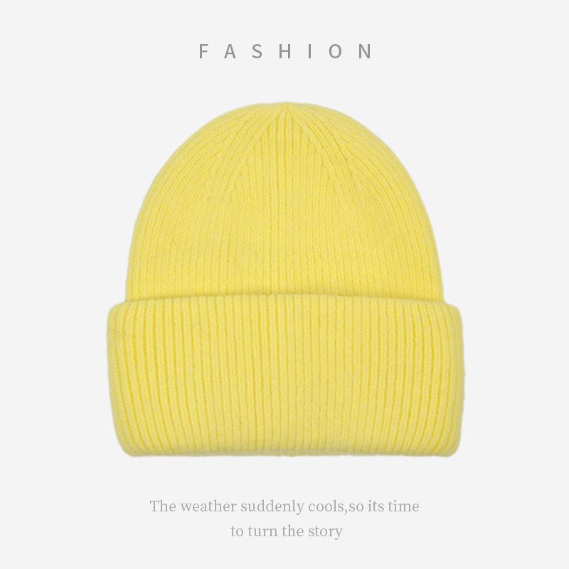 Soft Sticky Rabbit Fur Knitted Woolen Hat for Women In Winter Solid Color Warm Cover Head Showing Small Face Hats & Caps (women’s)