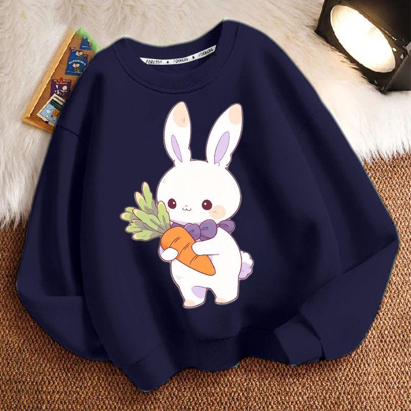 Niedlicher kleiner Hase Rundhals-Hoodie für Kinder, modisches langärmeliges Freizeit-Oberteil für Jungen und Mädchen im Frühling und Herbst
