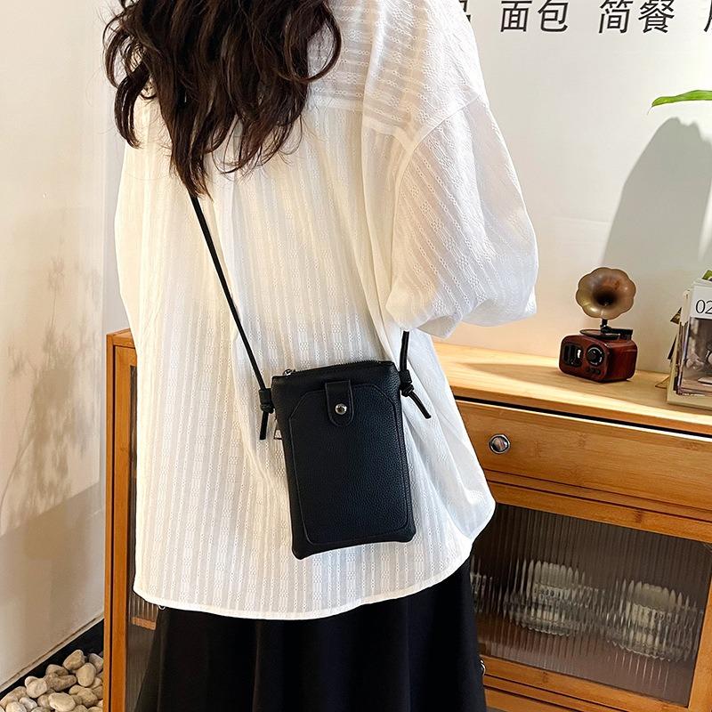 New High-end Texture Temperament Zipper Vertical Mobile Phone Bag Storage Bag Trendy Shoulder Messenger Bag Women
