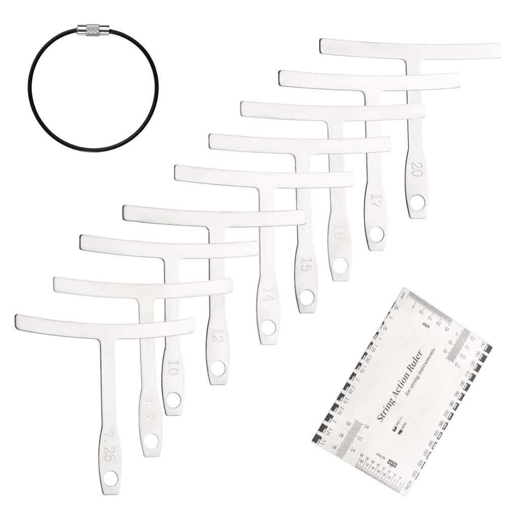 SPEEDWOX Guitar Radius Gauge Set String Action String Height Scale Pocket Size Stainless Steel Radius Measurement for Guitars with Storage Strap