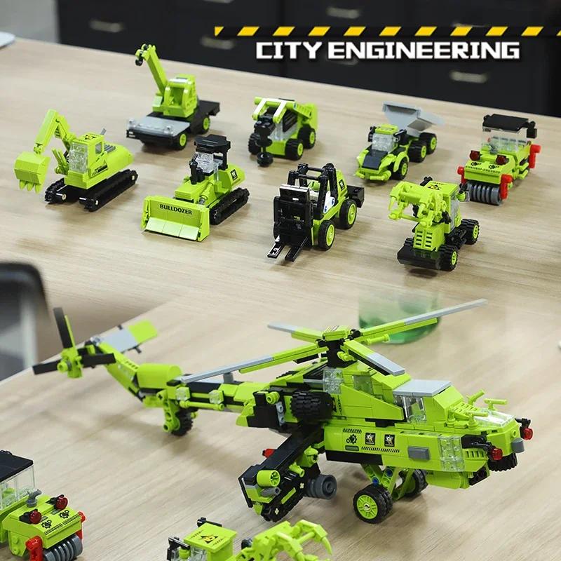 8 In 1 Mi 28 Armed Helicopter Building Blocks City Engineering Vehicle Deformation Bricks Boys Toy Holiday Gifts For Children