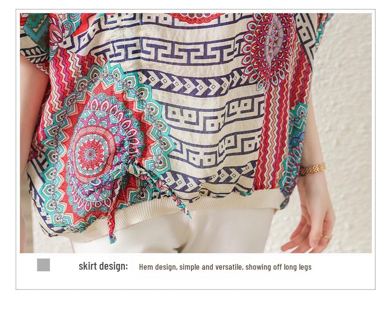 2023 Summer Plus Size Women's Loose Tencel Cotton Batwing Sleeve Sun Protective Tee