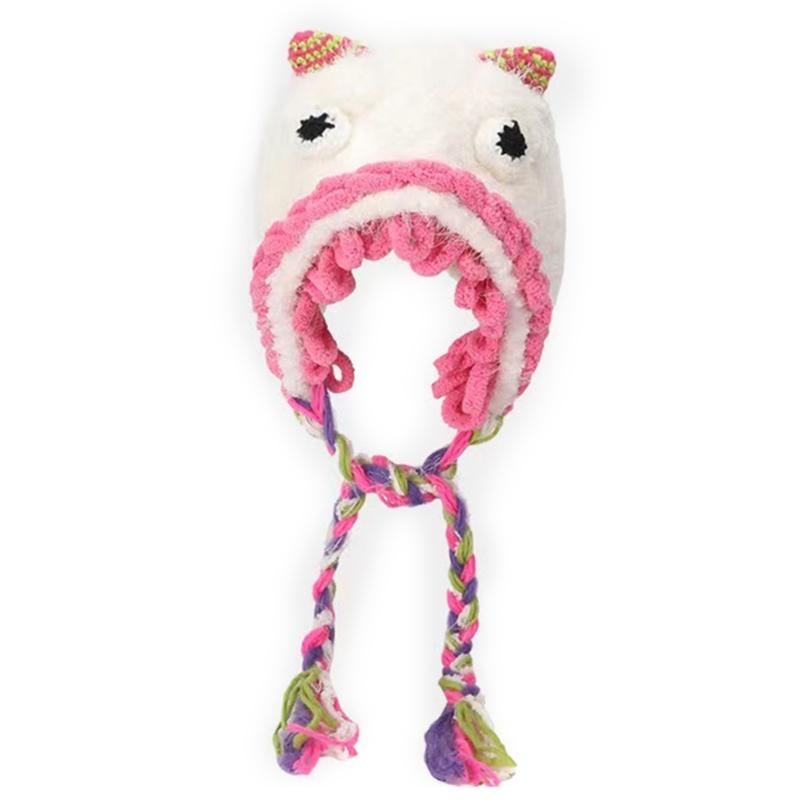 Winter Warm Plush Hat for Women Funny Monsters Hat Hooded Skull Hat Outdoor Activity Cap Windproof Headwear Pullover Hat