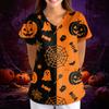 Women's Halloween Print V-Neck Short Sleeve Scrub Top with Pockets, Loose Fit