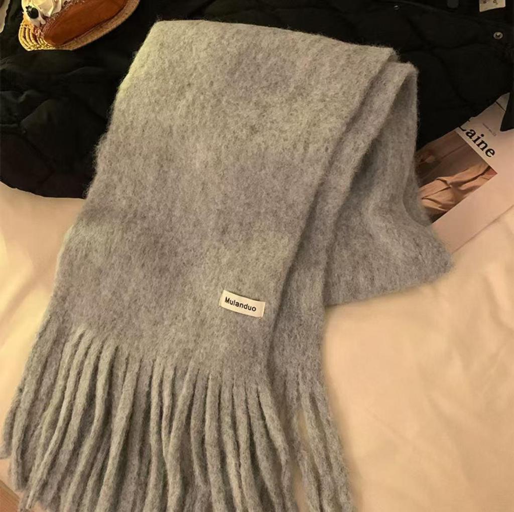 Korean Style Wool-Blend Tassel Scarf - Soft, Warm, and Solid Color for Women and Students