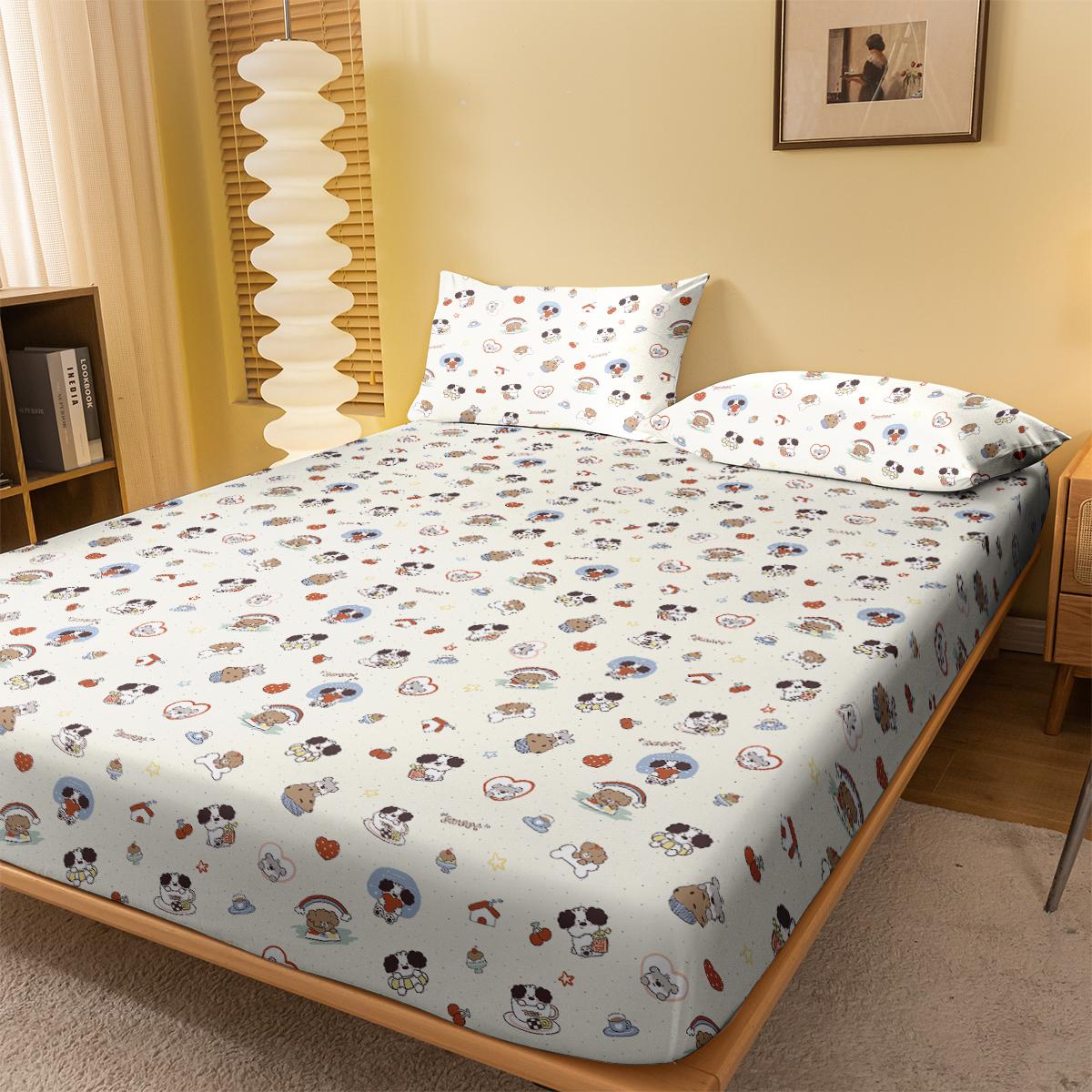 

1 Мультяшная Милая Забавная Животная Собака Принт Матовая Простыня на Резинке, Принт Покрывало для Кровати для Спальни, Постельное Белье (Исключая наволочки) 71x132cm