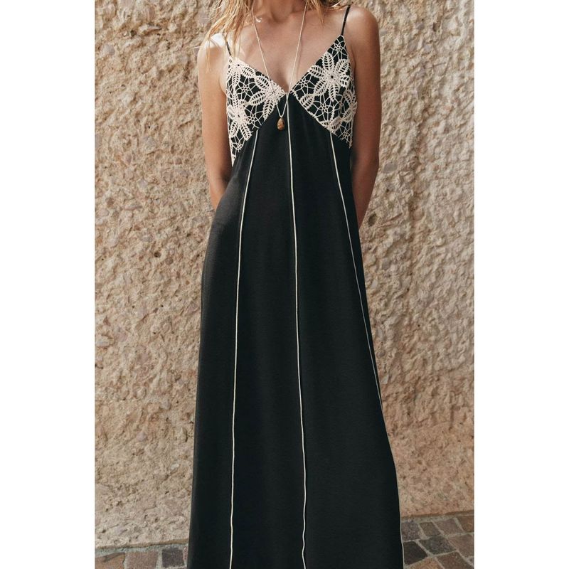 Zbzr Spring New Women clothes Western Style Fashion Embroidery V-neck Sling Midi Dress 3897112 093