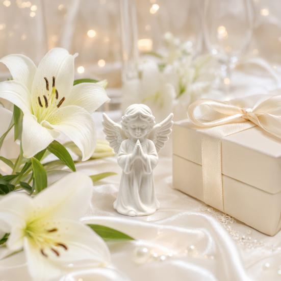 DYS 3D Printed Praying Angel Statue, Elegant Matte White Cherub Figurine with Detailed Wings, Durable Minimalist Ornament for Living Room Decor