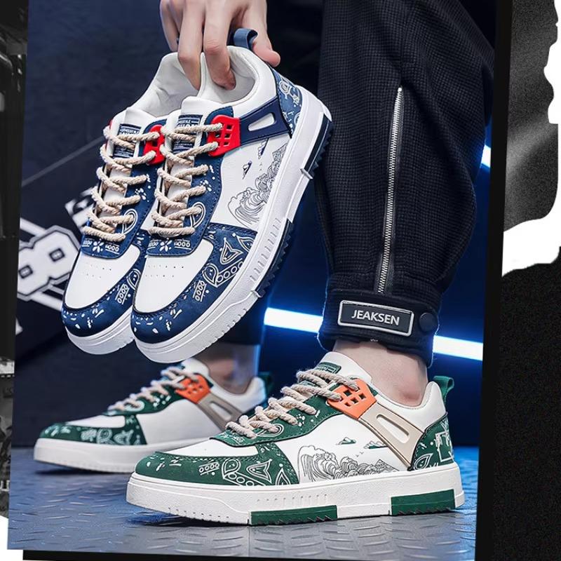 Men's Sneakers Casual Flat Student Shoes Breathable Fashion Lace-Up Sneakers Design Luxury Leather Loafers Tennis Masculino