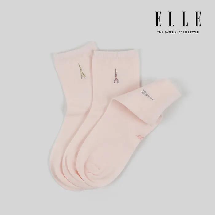 [3PACK] ELLE Eiffel Tower Embroidered Ankle Socks (3 colors)