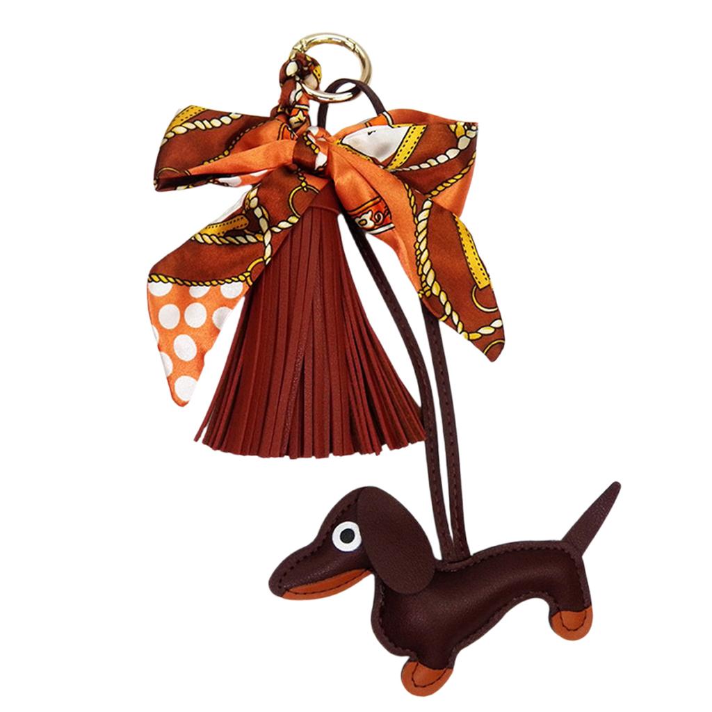 Stylish Dachshund Pendant with Soft Leather Tassels Bowknot Key Holder Fashion Charm Perfect for Bags or Car Decoration