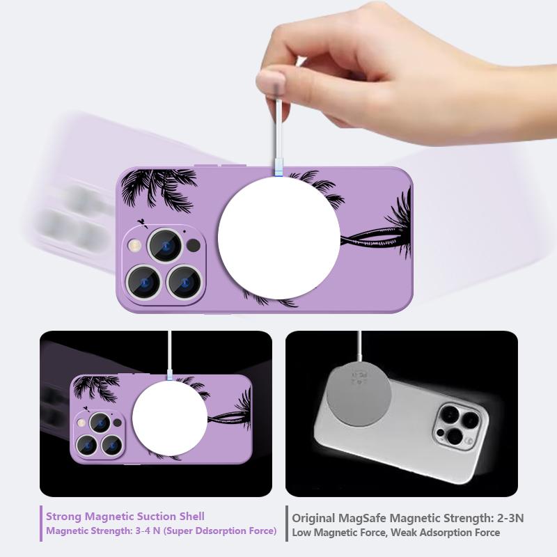 Magnetic For Magsafe Case For iPhone 17 Pro Max Ink Coconut Print Soft Silicone Phone Back Cover For iPhone 16 15 14 13 Pro Max 16e 17e