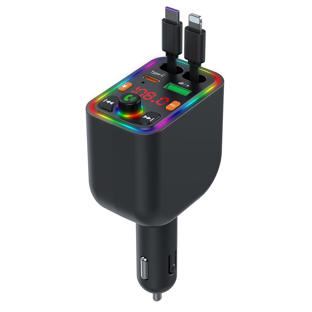 

Y6 Автомобільний зарядний пристрій MP3-плеєр з висувним кабелем Type C+iP, регулюванням еквалайзера, сумісний з Bluetooth, FM-трансмітер A