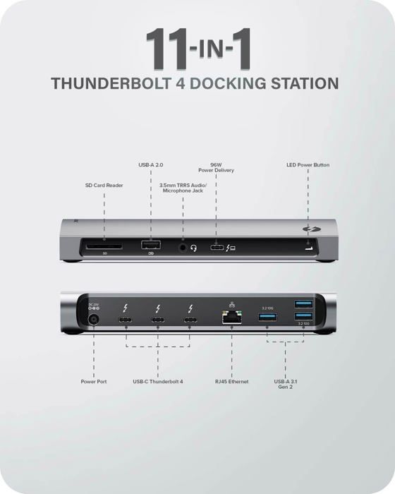 Station d'accueil thunderbolt 4 - alogic blaze - 10-en-1 - 40 gbit/s - double écran 4k