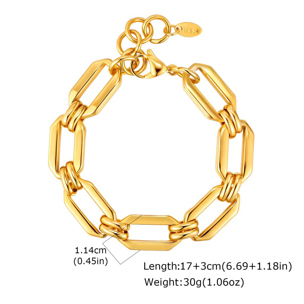 Punk Style Ladies Stainless Steel 18K Gold Plated Geometric Design Handmade Bracelet Thick Chain Jewelry Accessories Br-2646
