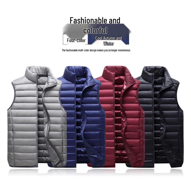 2024 Men's Two-Way Zipper Lightweight White Duck Down Vest - Winter Sports Casual Style