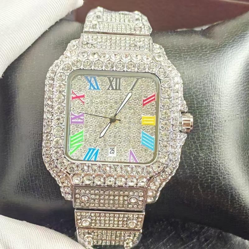 Ρολόι Χωρίς Λογότυπο Ανδρικό Ρολόι, Ρολόι Hip-hop με Ένθετους Διαμάντους, Πολυτελές Ρολόι Quartz