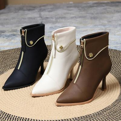 Thin Heel Pointed Short Boots Women's Elegant Fashion Boots New Front Zipper High Heel Slim Martini Boots