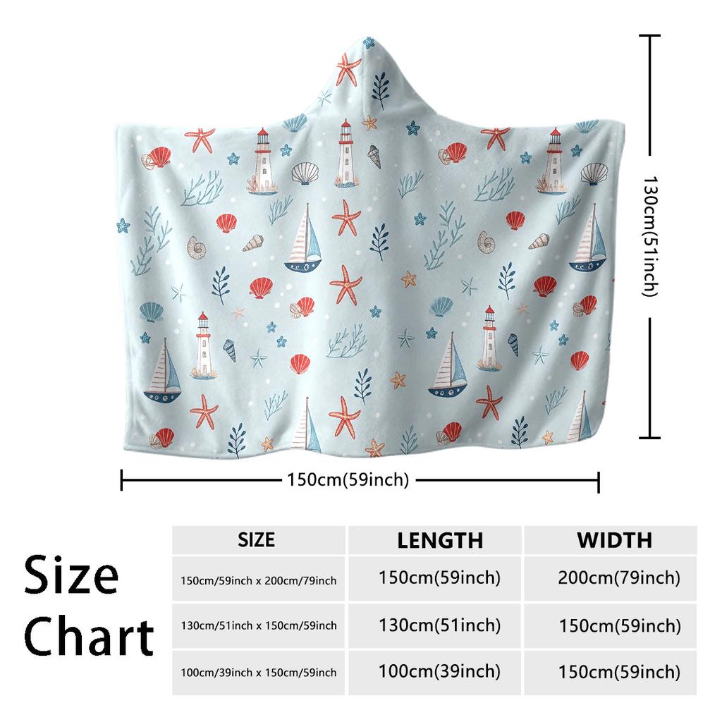 1pc Sailing Ship Anchor Printed Flannel Hoodie Wearable Cloak Blanket Soft Warm Multi Size Casual Blanket Machine Washable