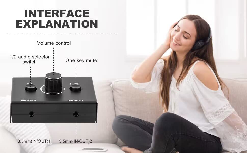 Audio Audio rozbočovač Audio přepínač Ztlumení Nevyžaduje externí napájení 3,5mm přepínač, 2 vstupy 1 výstup / 1 vstup 2 výstupy přepínač, krabička, tlačítko jedním klíčem,