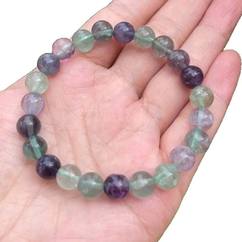Colorful Fluorite Natural Stone Beaded Bracelet: Unisex Fashionable Hand Chain Jewelry зелёный
