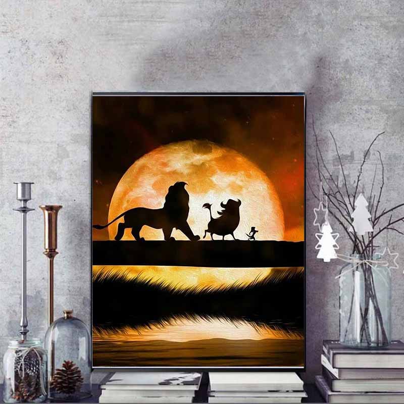 Disney Diamond Painting Timon Pumba and Simba Silhouette Artwork 5D Diamond Painting Art Embroidery Cross Stitch Room Decoration