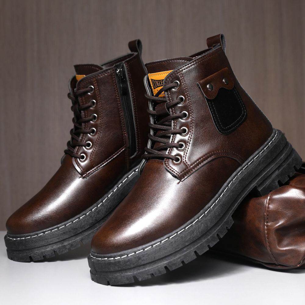 Men's Winter High-Top Leather Snow Boots - Warm & Non-Slip, British Style