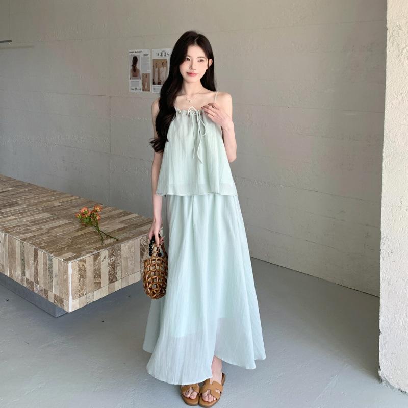 

Зеленый Мори Соль Сладкая Одежда Нежный Комплект Жилета на Бретелях Женский Летний Новый Облегающая Юбка Комплект из двух предметов Фея L светло-зеленый