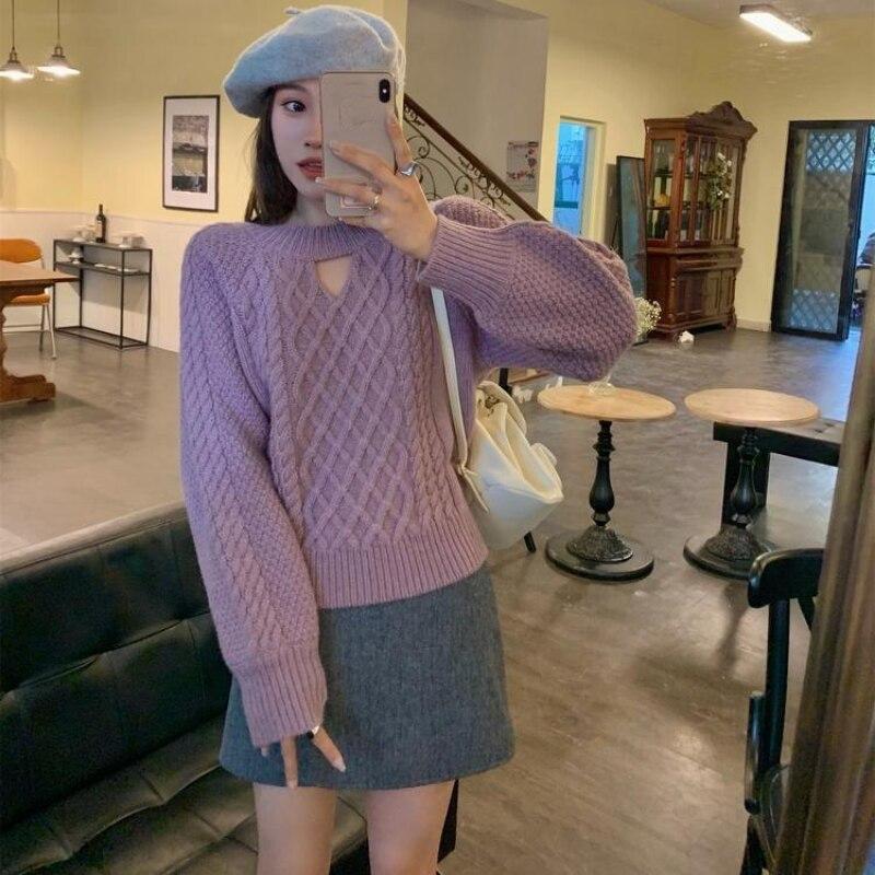 Hängender Hals gebratener Teig Twist Pullover Frauen 2022 Herbst und Winter lose weiche wachsartige Retro-Design Strickwaren Pullover Pullover Top