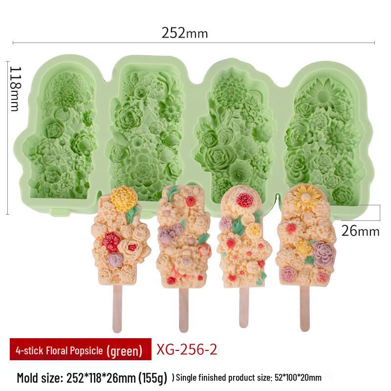 Baijie 4-Cavity Flower Popsicle Silicone Mold
