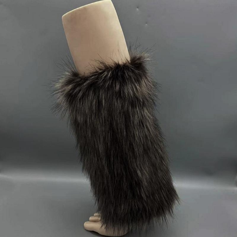 Women's Fuzzy Faux Furs Leg Warmers Furs Heels Long Boots Cuffs Cover One Pair Carnivals Boot Cover Y2K JK Uniform Socks
