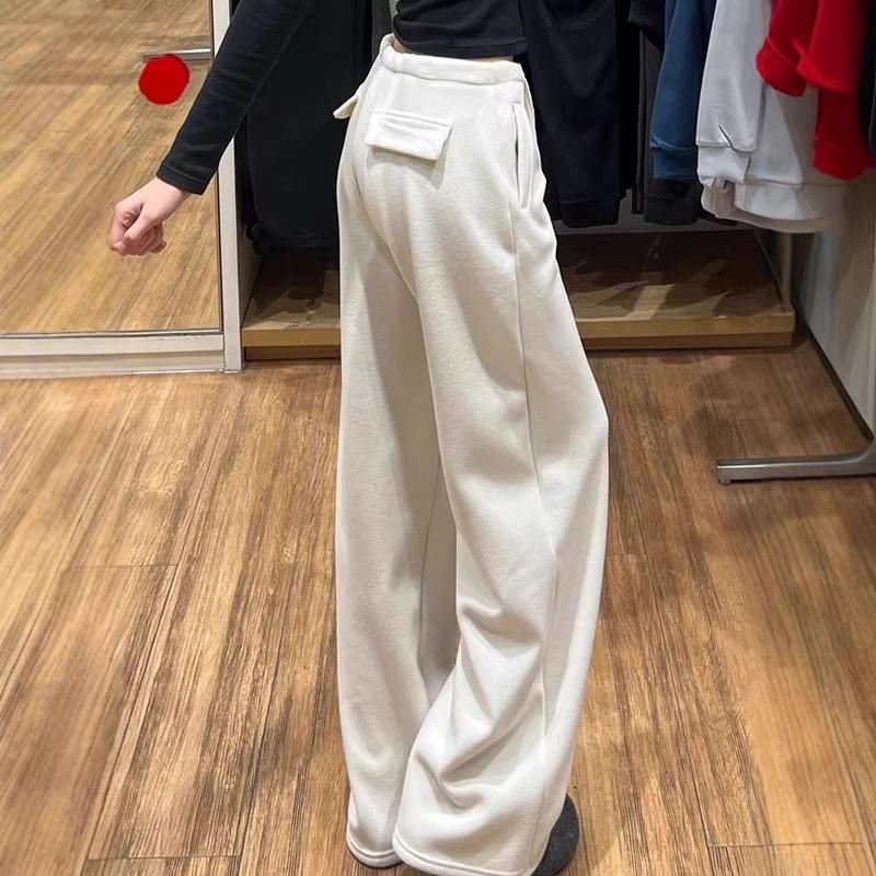 

Vintage-Inspired High-Waisted White Wide-Leg Sweatpants for Women - Cozy Autumn/Winter Style XL