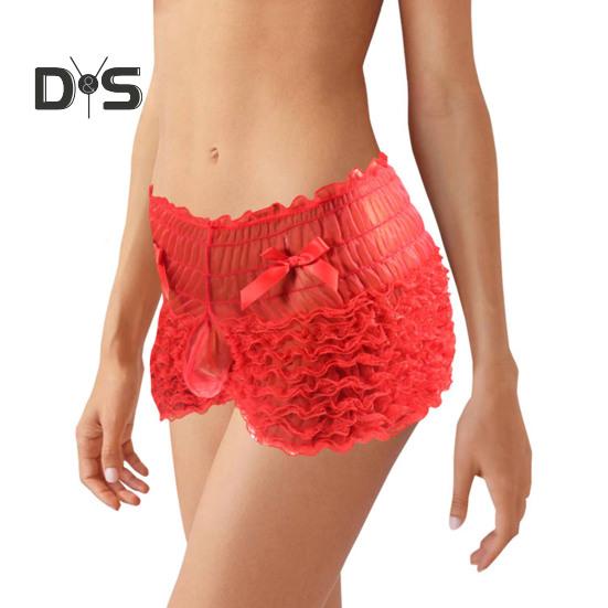 Menn Sexy høy midje undertøy Mesh blonder shorts truser med sløyfedekor ensfarget truser med høy midje