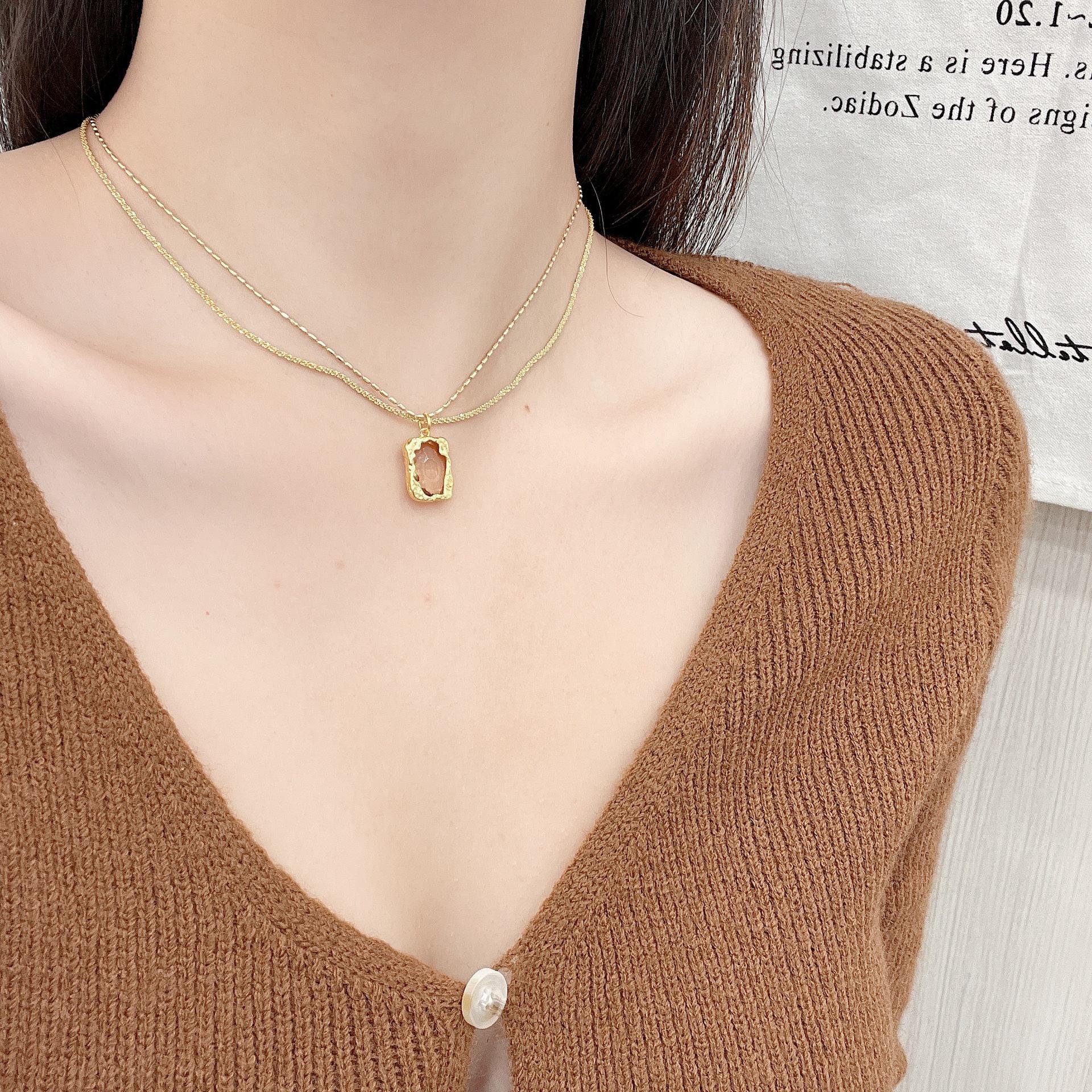 

Ожерелье с подвеской «Двойной кристалл Майяра»: Осенне-зимняя ретро-цепочка для свитера высокого класса с нишевым универсальным дизайном ключицы N1385 золотой