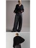 Façade Pattern High Waist Wide-Leg Casual Suit Pants for Women - Slimming, Floor-Length, Spring & Autumn Style