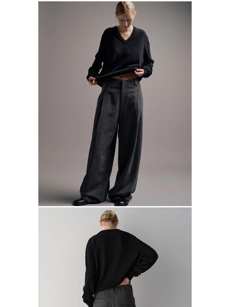 Façade Pattern High Waist Wide-Leg Casual Suit Pants for Women - Slimming, Floor-Length, Spring & Autumn Style