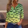 Women's Fashion Casual T-Shirt V-Neck Seven Sleeve  Printed Button Top