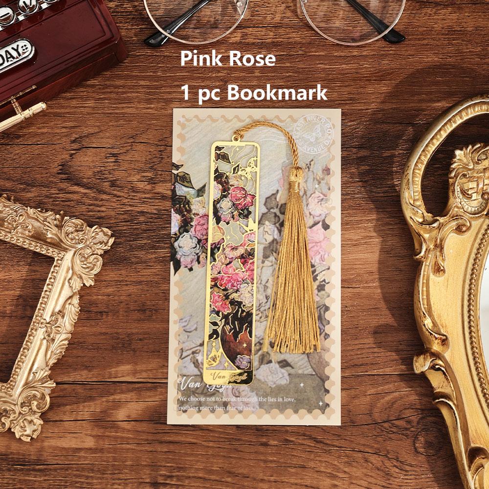 1 Pc Retro Floral Painting Metal Bookmark Hollow Bronzing Bookmark with Tassel for Book Club Reader Writers Book Lovers Students