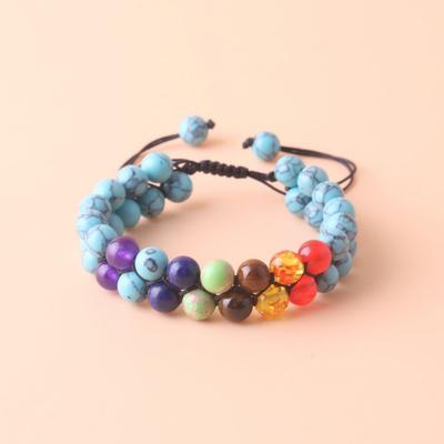 Turquoise 7 Chakra Bead Bracelet – Adjustable Boho Jewelry, Spiritual Protection Gift for Women