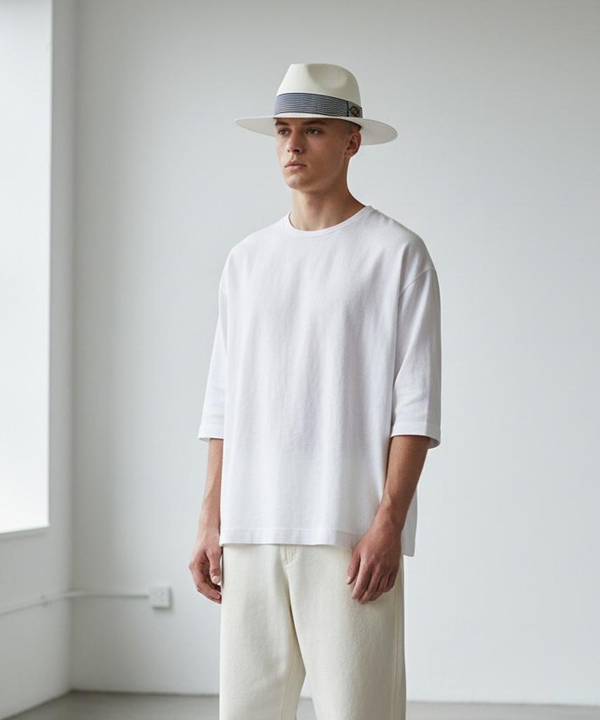Yunibeosyeolkemiseuteuli Stripe Line Basic White Fedora Summer Fedora