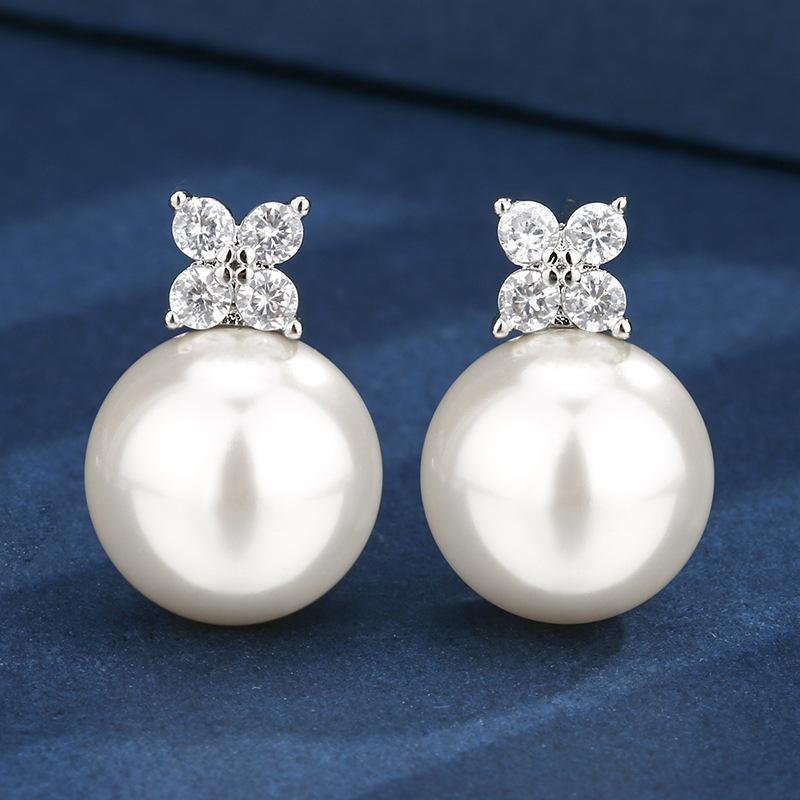 Autumn And Winter Jewelry Copper Bottom Gold-Plated White Pearl Daily Set 14-12Mm