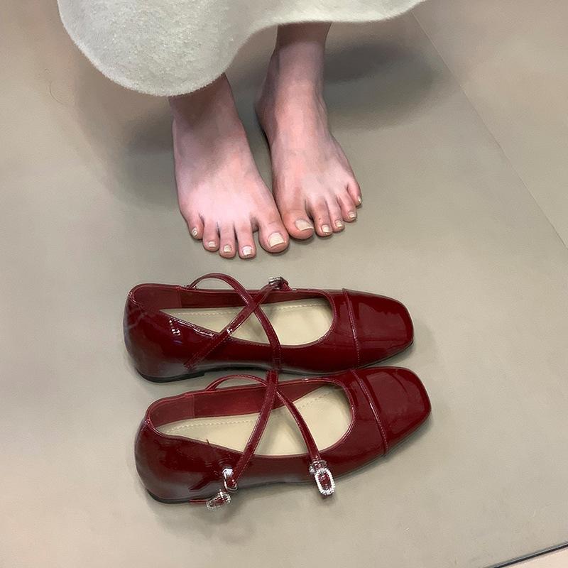 Guttega Inner Height-increasing Silver Square Head Single Shoes Women's 2025 Spring New Fashion Cross-strap Buckle Mary Jane Shoes